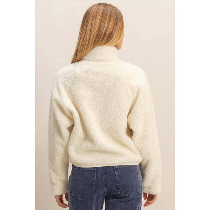 White Cozy Sherpa Half Snap CROPPED Jacket With Pockets