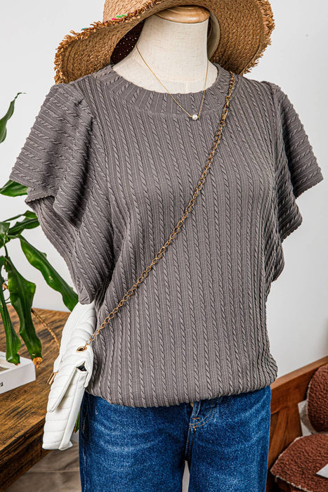 Mocha Textured Flutter Sleeve Top