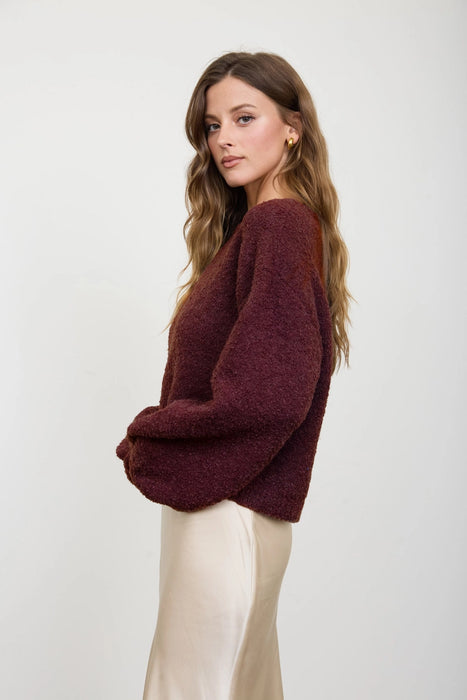 Burgundy Long Sleeve Fuzzy Knit Pullover Sweater