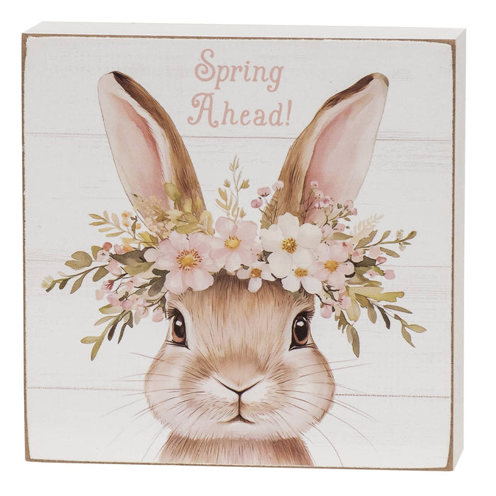 Welcome Spring Crown Bunny Box Sign