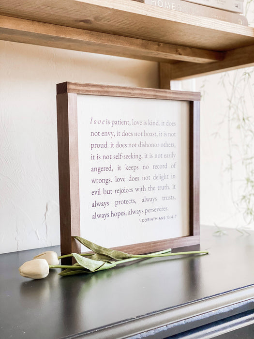 Love is Patient 1 Corinthians 13 Framed Wall Sign 9x9"