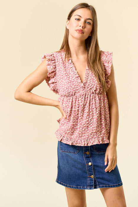 Puffy Floral Ruffled Babydoll Top