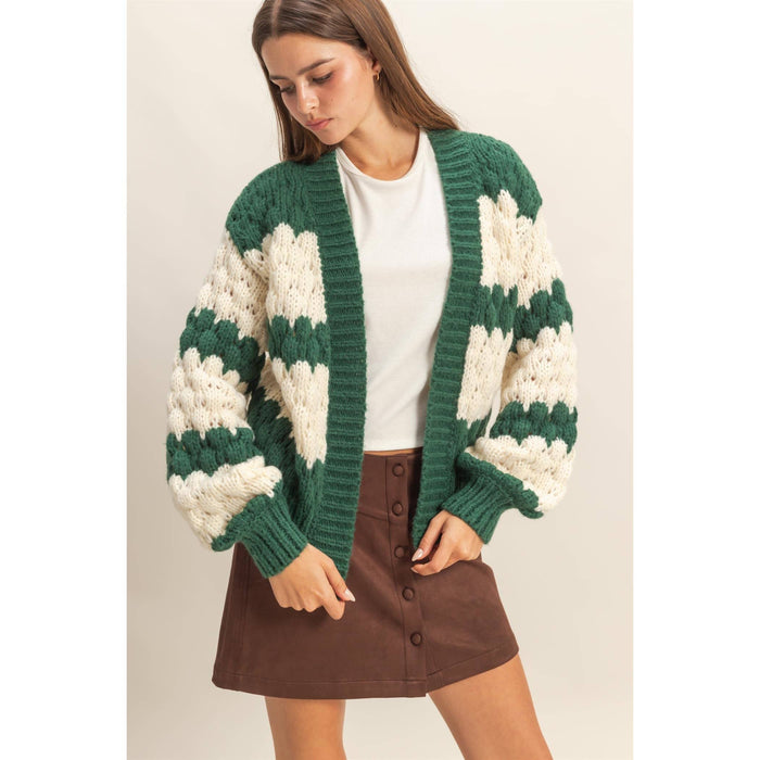 Black & Cream Oversized Cloud Pattern Knit Cardigan
