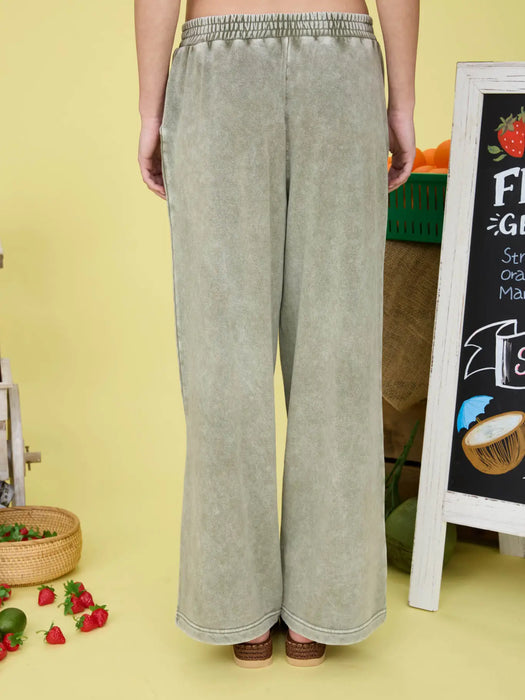 Olive Washed Wide Leg Drawstring Lounge Pants