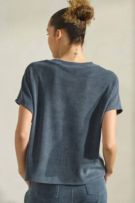 Blue Corduroy Short Sleeve Top