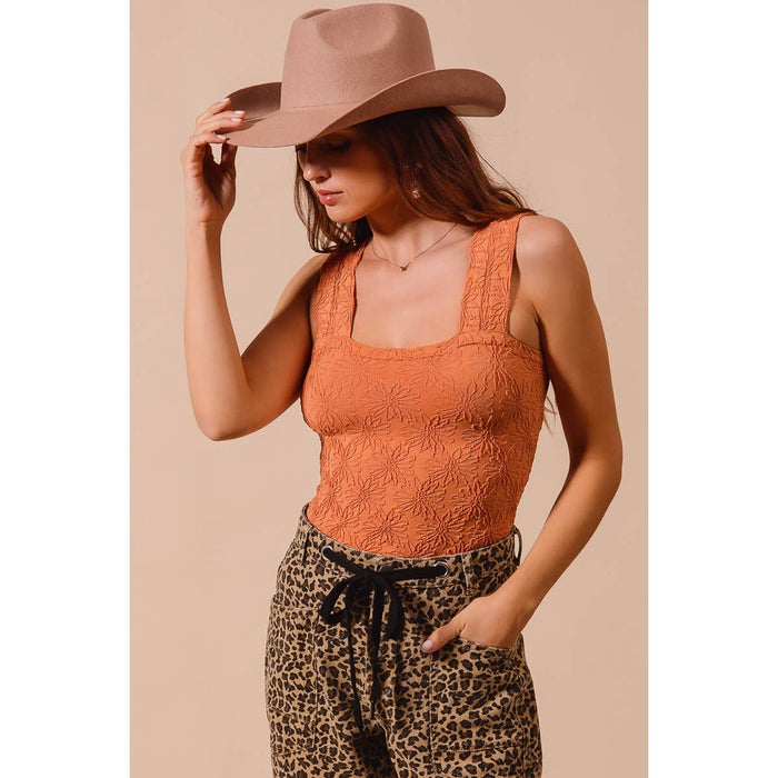 Rust Floral Jacquard Seamless Tank Top