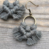 Micro Fringe Round Earrings - Army Green & Bronze