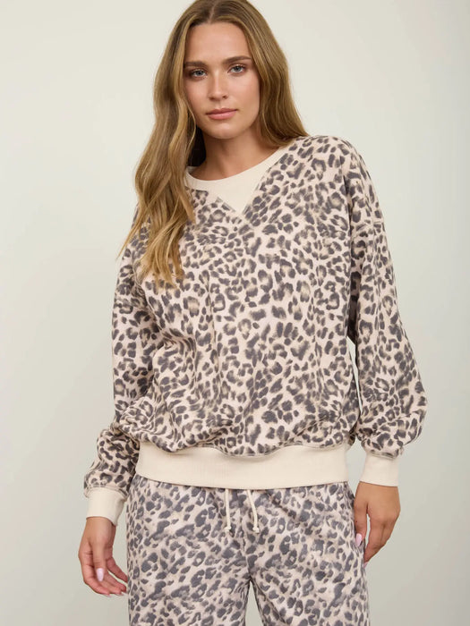 Leopard Boxy V-Insert Long Sleeve Knit Top