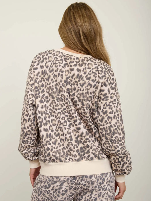 Leopard Boxy V-Insert Long Sleeve Knit Top