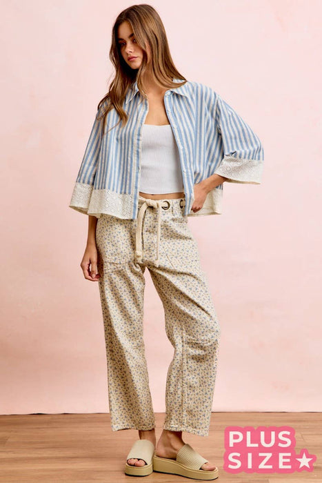 PLUS Floral Braided Waist Belt Patch Pocket Pant