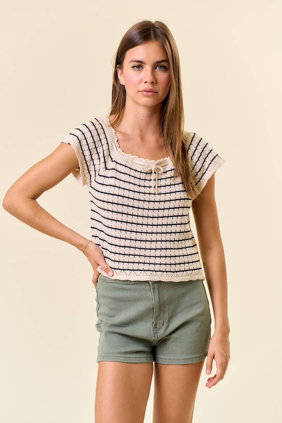 Striped Crochet Knit Top