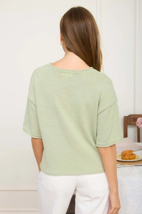 Raw Edge Boxy Short Sleeve Knit Sweater
