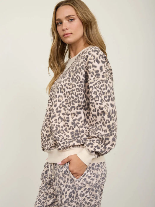 Leopard Boxy V-Insert Long Sleeve Knit Top