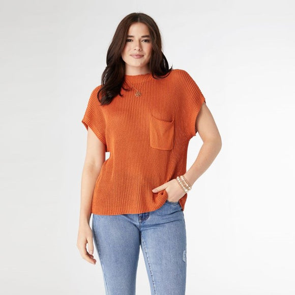 Fernanda Cap Sleeve Knit Top with Pocket - Terra Cotta S/M [Min 2]