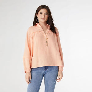 Kacey Long Sleeve Soft Gauze Top - Light Coral