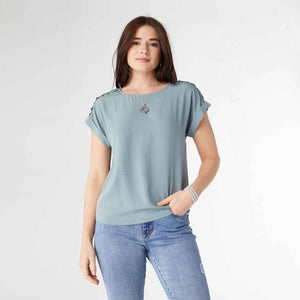 Selah Top with Shoulder Crochet - Sea Green