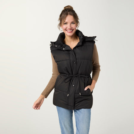 Moriah Hooded Puffer Vest with Ties - Black XS