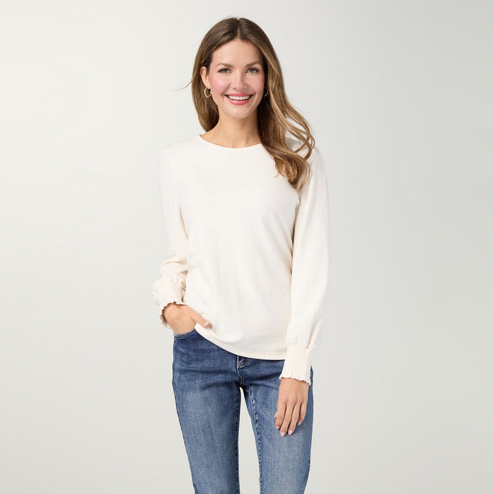 Shantel Crew Neck Long Sleeve Top - Ivory S/M