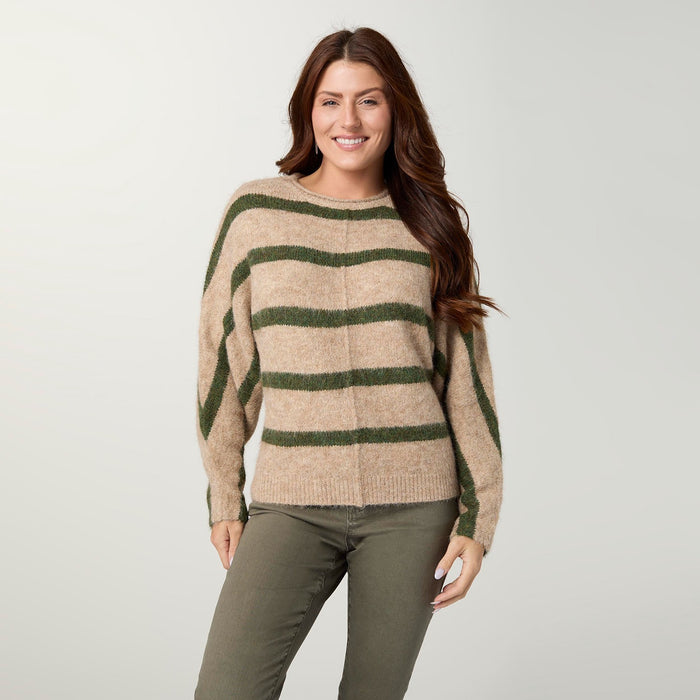 Taree Striped Sweater - Oatmeal/Olive XS