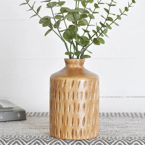 Carved Wood Vase | 8" Tall