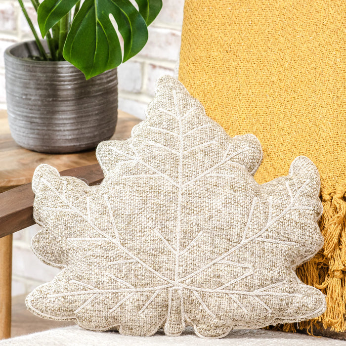Oatmeal Tweed Leaf Pillow