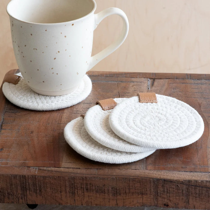 White Round Fabric Coasters Set of 4