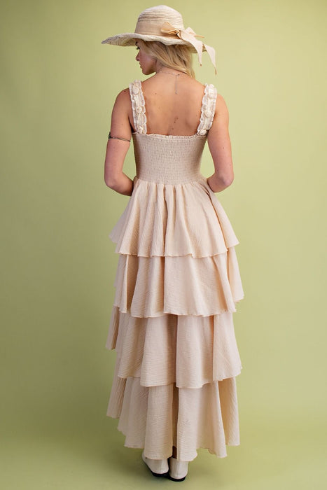 Floral Strap Tiered Gauze Maxi Dress
