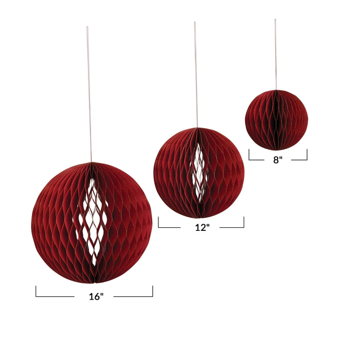Red Round Paper Honeycomb Ornament