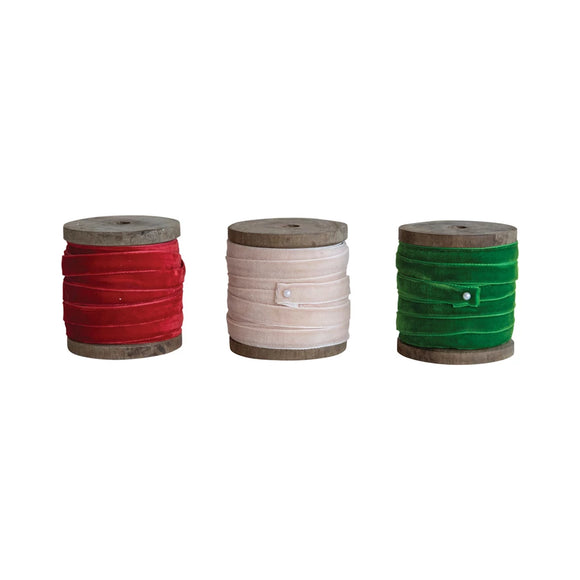 10 Yard Velvet Ribbon on Wood Spool