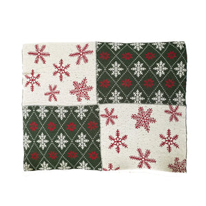 Cotton Knit Throw w/ Snowflake Patterns, Multi Color