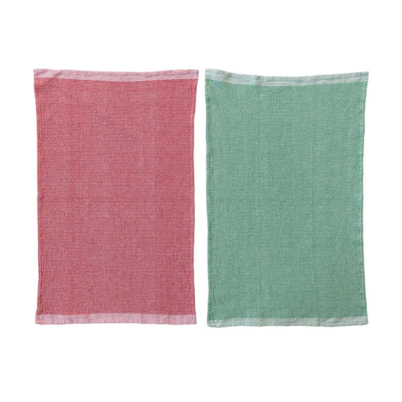 Red or Green Stonewashed Cotton Waffle Weave Towel