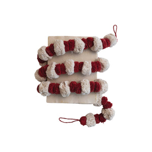 Pom Pom Garland Red & Cream Color