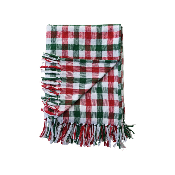 Red, Green & White Gingham Flannel Throw