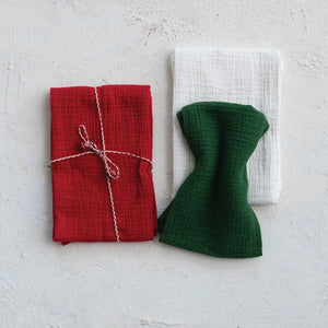 Red Green and White Double Cotton Tea Towels