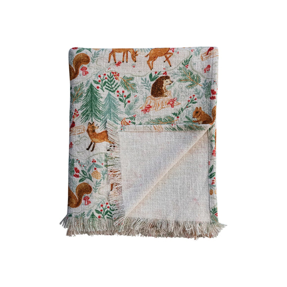 Woodland Flora/Fauna Cotton Slub Throw