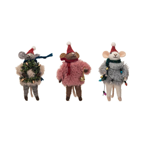 Wool Felt Sweater Mouse Ornament