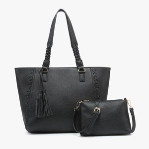 Black Lisa Structured Tote w/ Braided Accents Purse