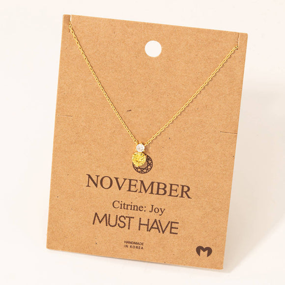 November Citrine Gem Pendant Necklace