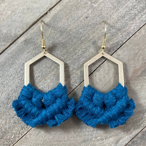 Peacock Blue | Hexagon Fringe Earrings