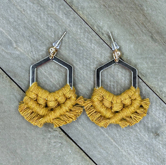 Mustard & Gold | Small Hexagon Fringe Earrings