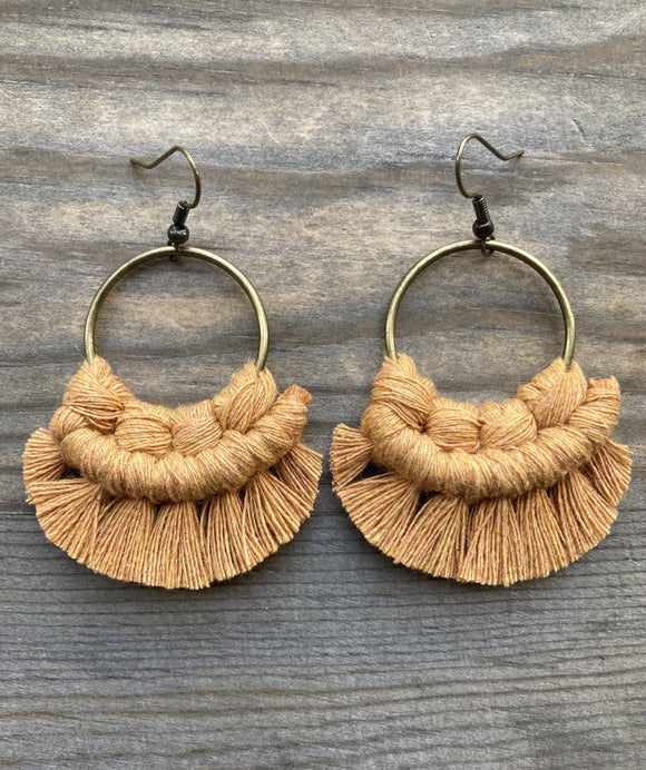 Small Round Fringe Earrings - Marigold & Bronze