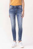 Vervet Fondly Mid Rise Angle Skinny Jeans w/ Frayed Hem