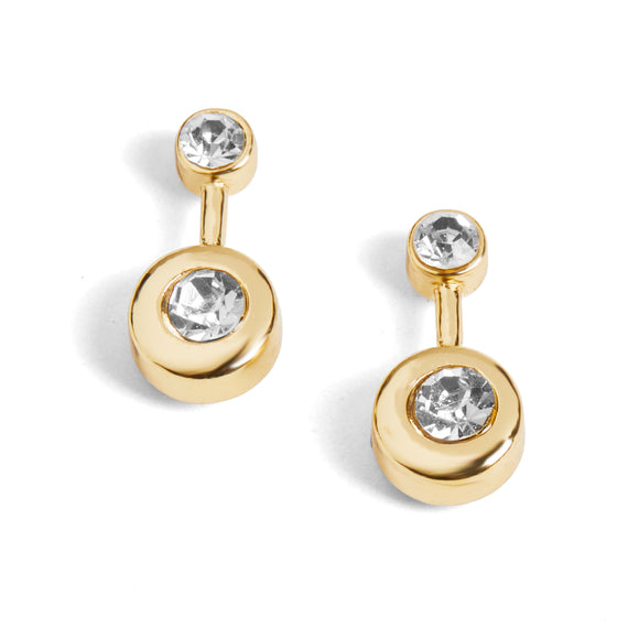 Gold Two Circle Drop Stud Earrings - Gold