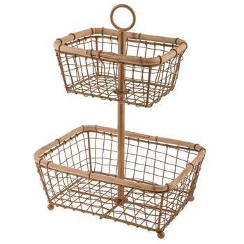 Gold & Cane Two Tiered Basket Stand