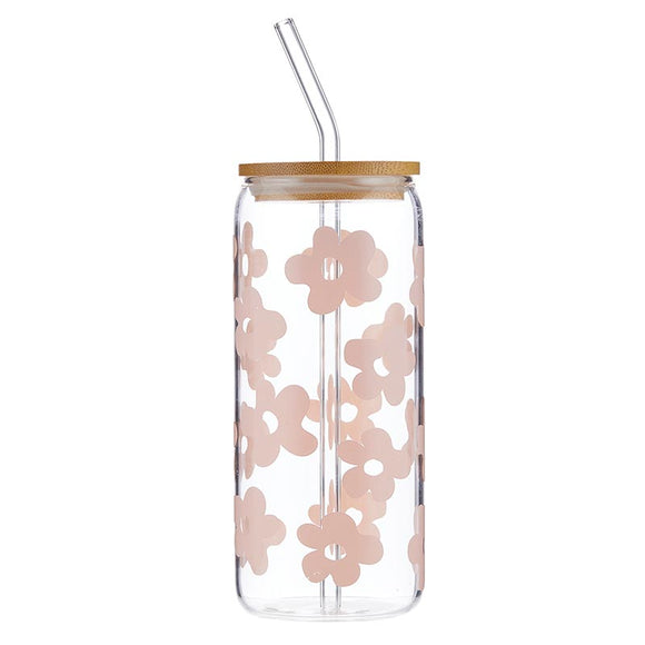 Pink Flower Glass Cold Brew Tumbler