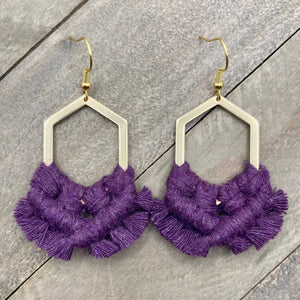 Geometric Fringe Earrings - Eggplant Purple