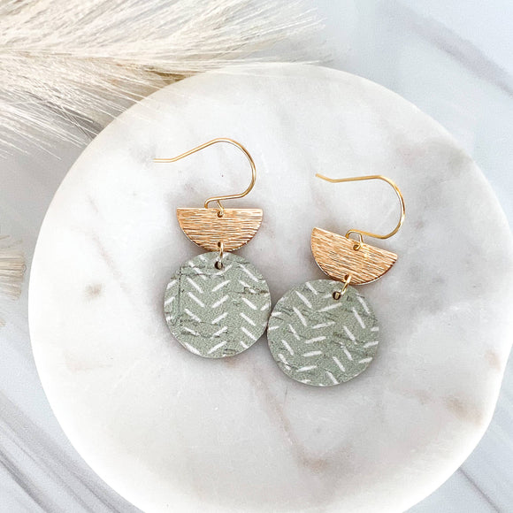 Sage  Green and White Chevron with Semi Circle Earrings (