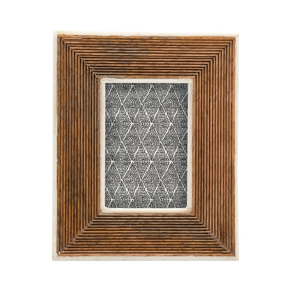 Hand-Carved Photo Frame with Bone Border