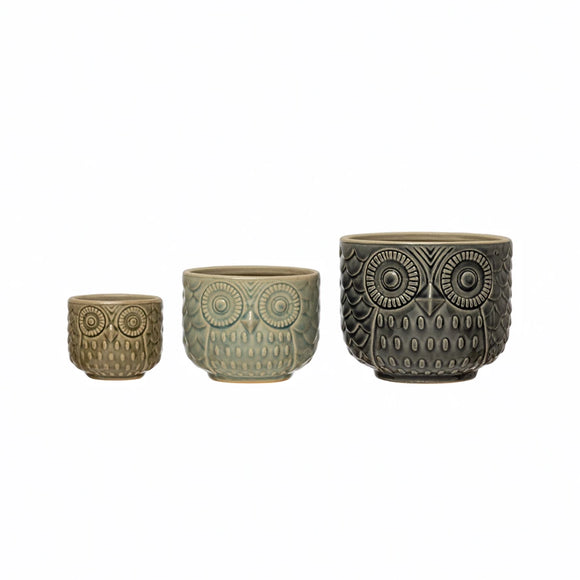 Stoneware Owl Containers Planter Pots