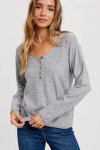 Henley Sweater Top - Heather Gray